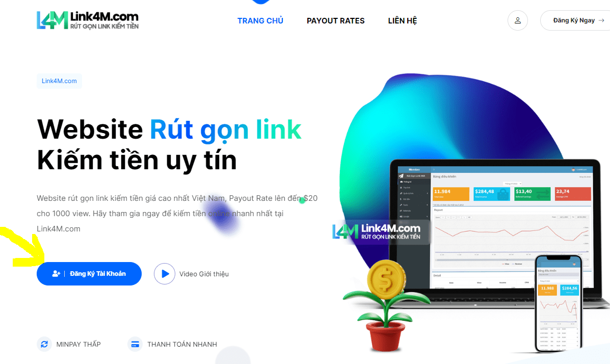 Hướng dẫn rút gọn link kiếm tiền với Link4M kiếm 25$ với 1000 view